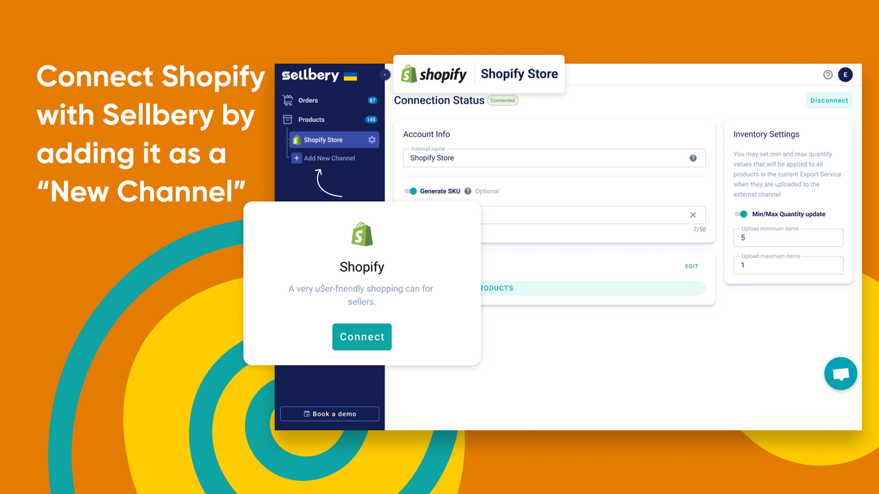 通过将其添加为“新服务”将 Shopify 与 Sellbery 连接