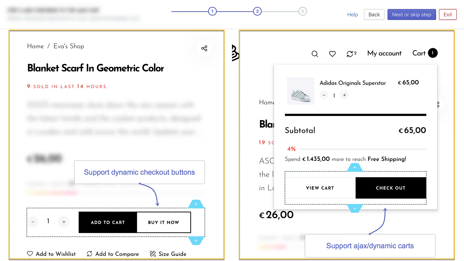 Support ajax/dynamic carts and dynamic checkout buttons