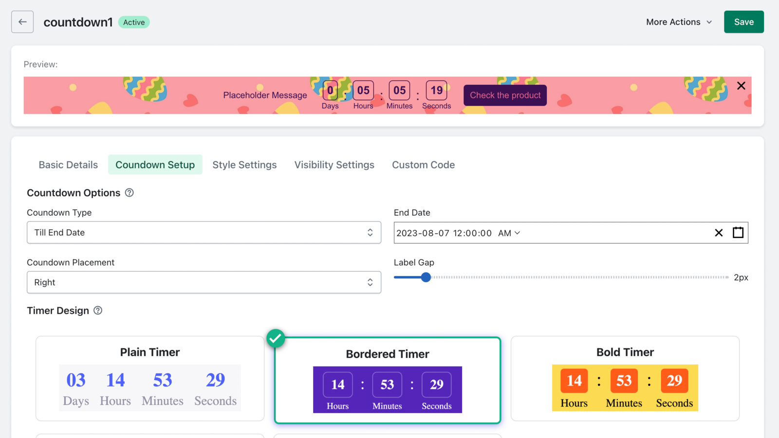 Configuración de la cuenta regresiva