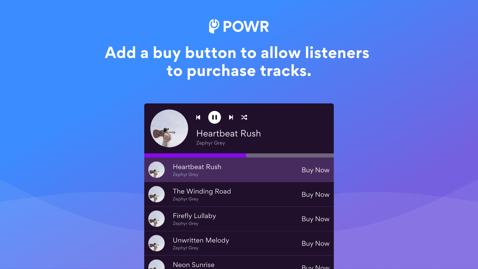 adicionar um botão de compra para permitir que os ouvintes comprem faixas