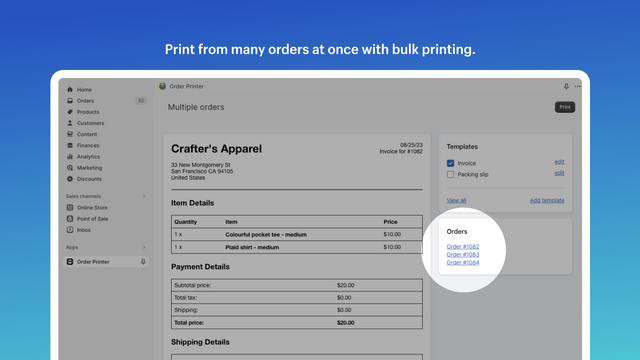 Imprimez à partir de nombreuses commandes à la fois avec l'impression en vrac.