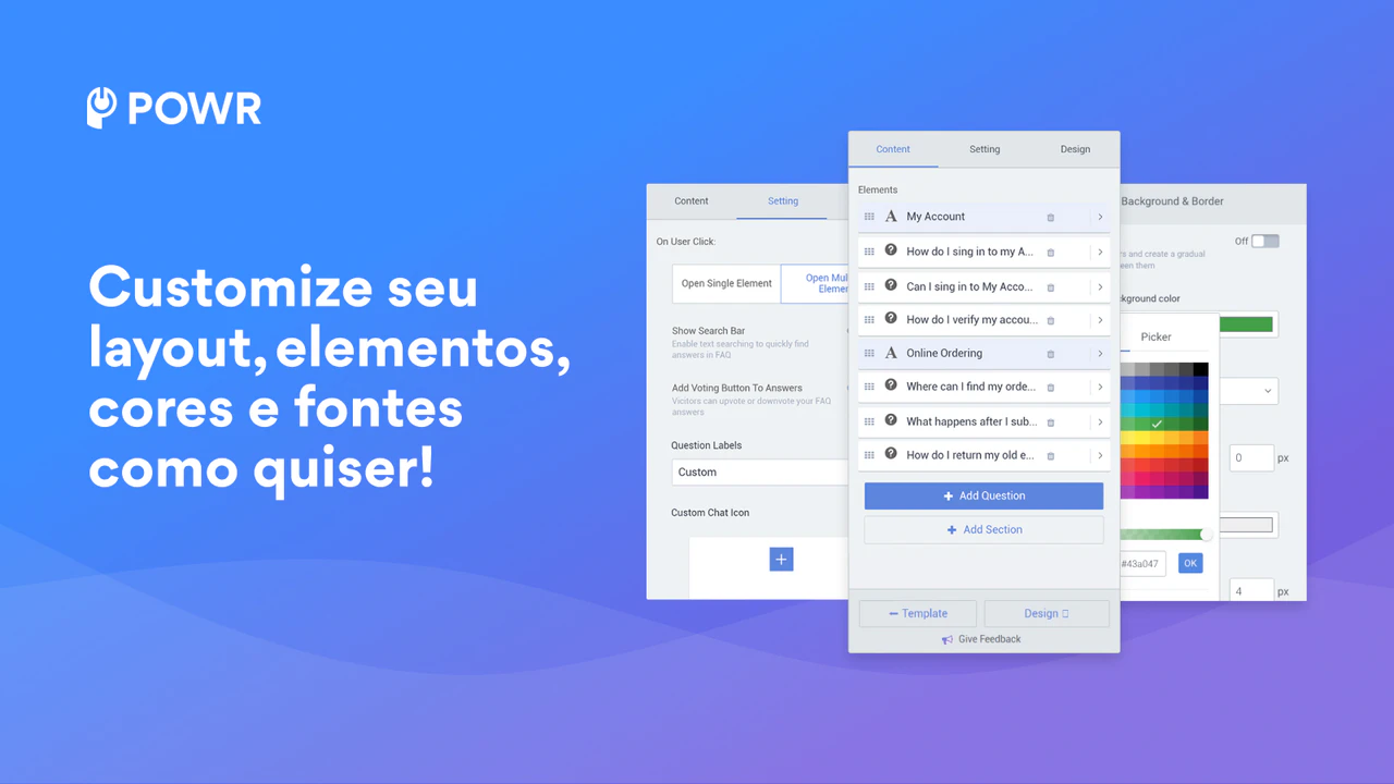 Personalize seu Layout, elementos, cores e fontes