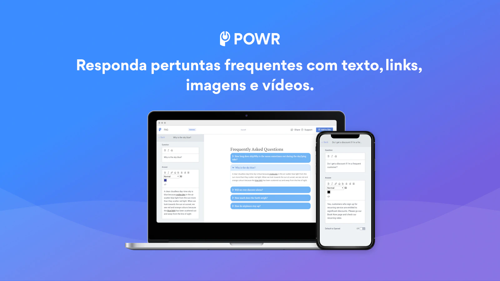 Responda pertuntas frequentes com texto, links, imagens e vídeos