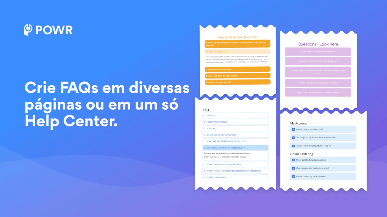 Crie FAQs em diversas páginas ou em um Help Center