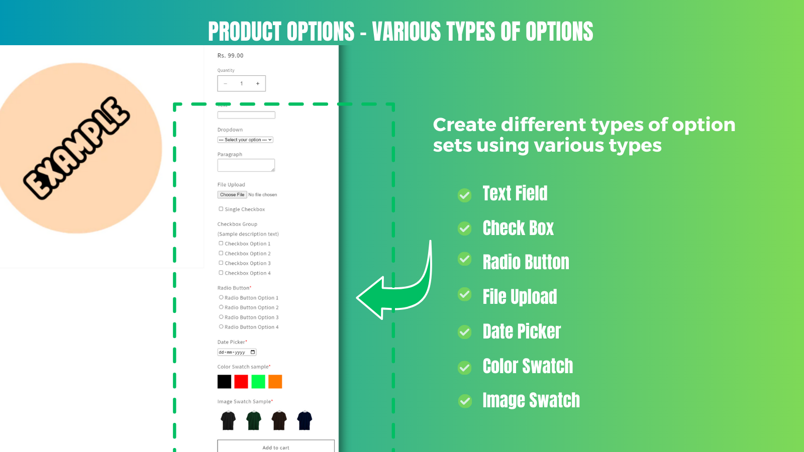 Opciones de productos en la página de producto de Shopify