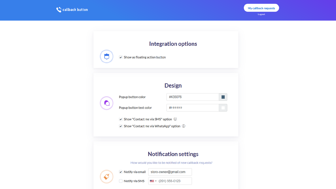 Configuración de la aplicación