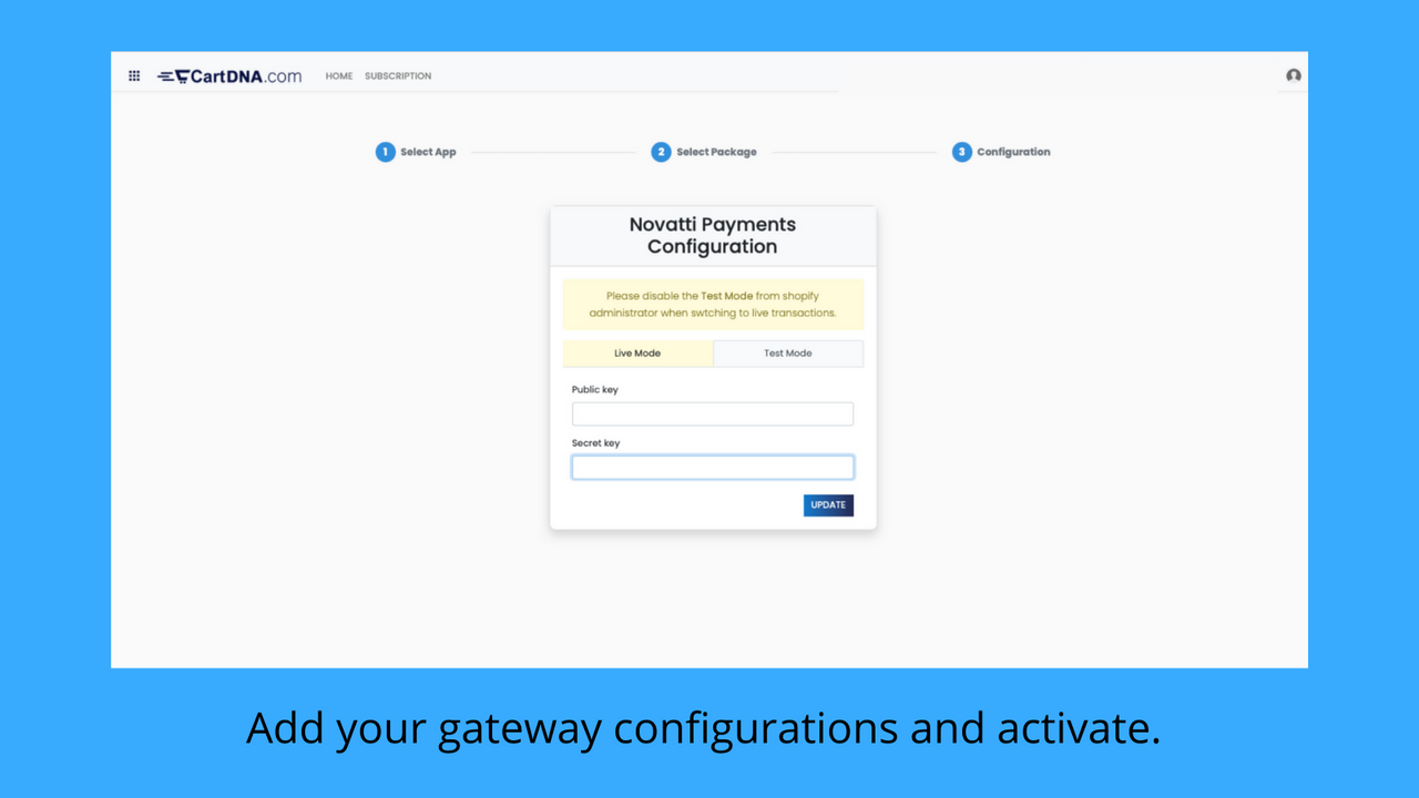 Adicione suas configurações de gateway e ative. 