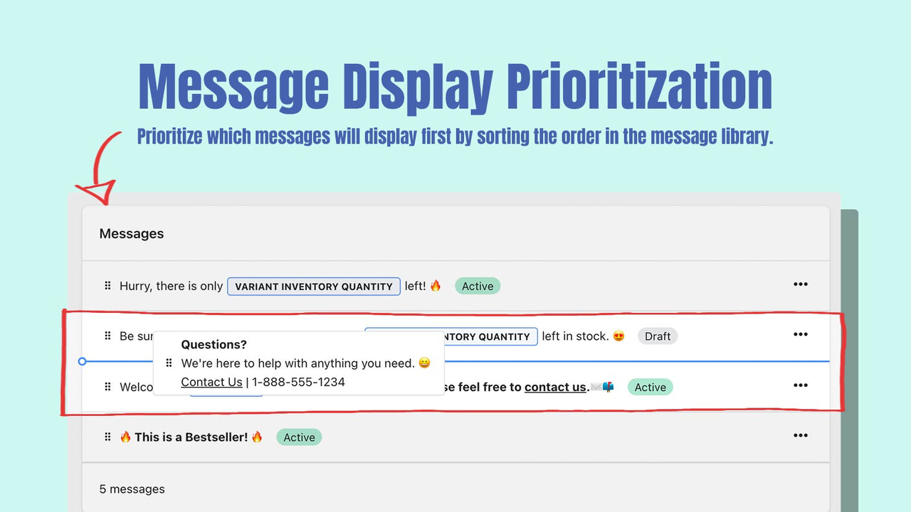 aperçu des messages avec l'élément étant glissé à une nouvelle position