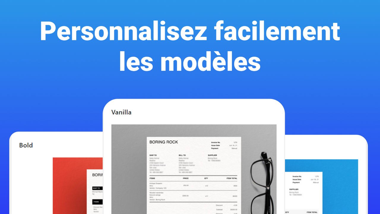 Sélectionnez parmi nos modèles de factures PDF ou créez les vôtr