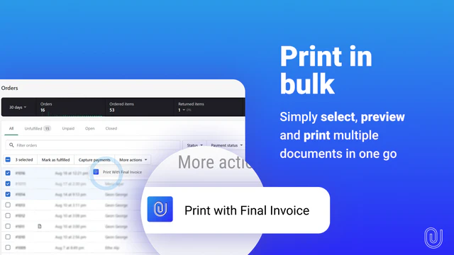 Bulk print PDF-faktura fra admin ordrer side. Fungerer med POS