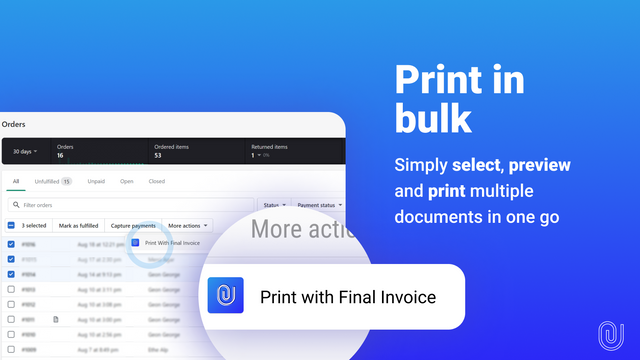 Drucken Sie große Mengen an PDF Rechnungen von der Bestellseite 