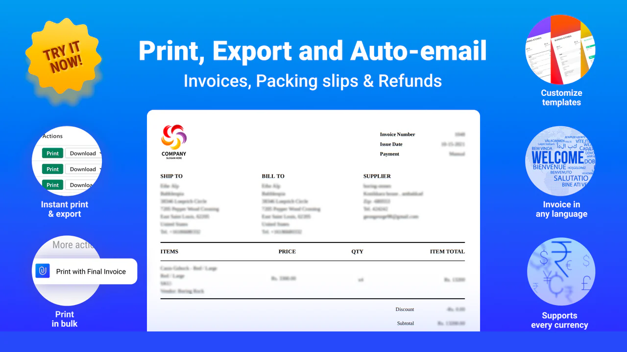 Print PDF Invoice with Order Printer App Edit Packing slip logo