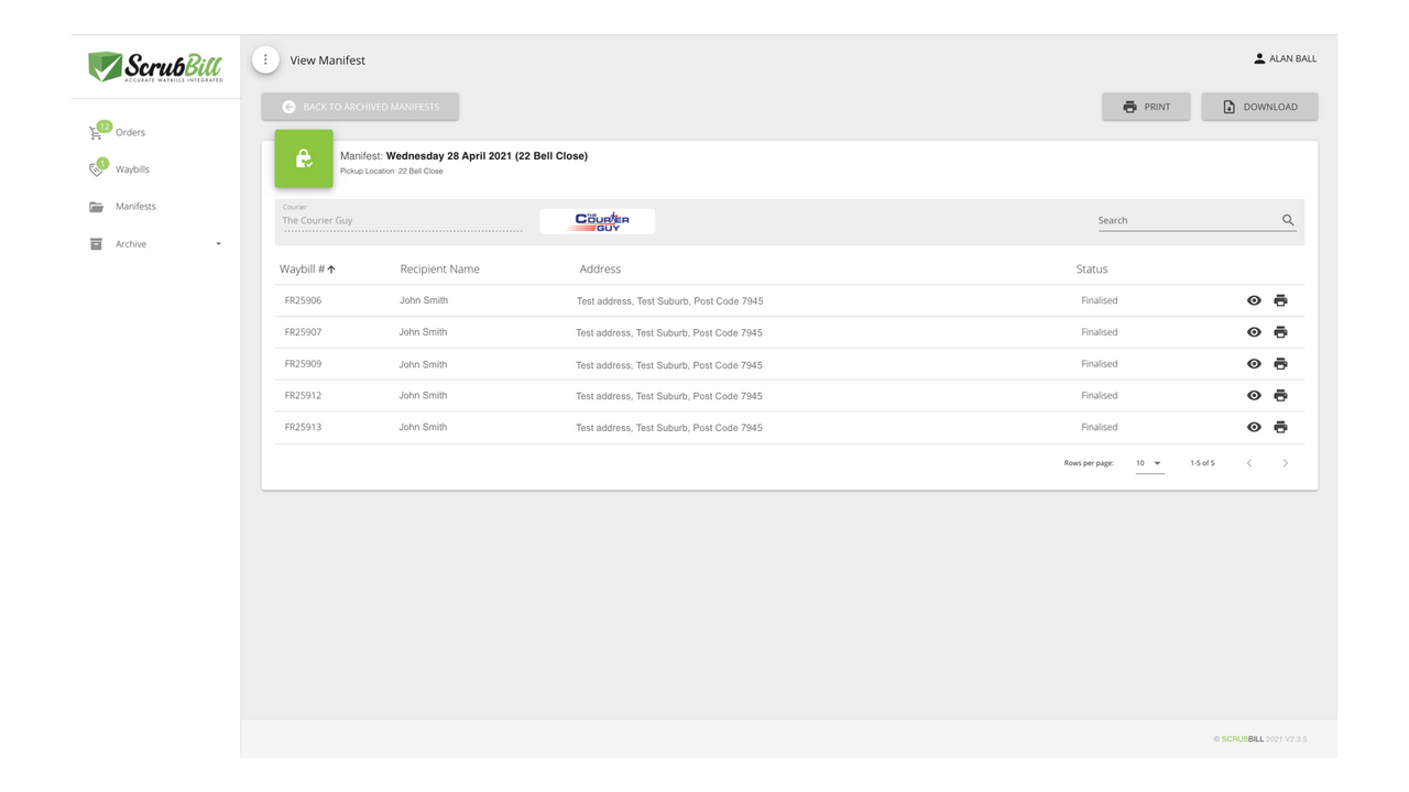 ScrubBill App Manifest page view