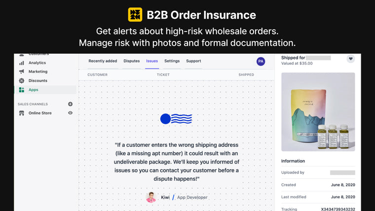 B2B Order Insurance Screenshot