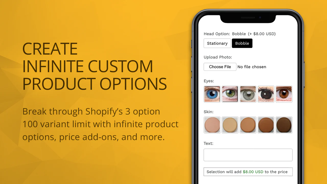 Variant Option Product Options Shopify应用，无限选项