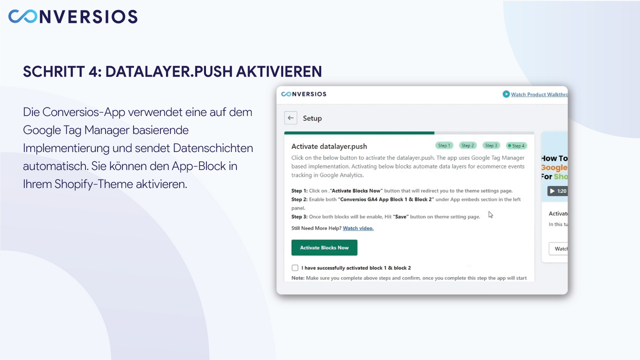 Google Analytics 4 - App Block Themeneinstellungen 