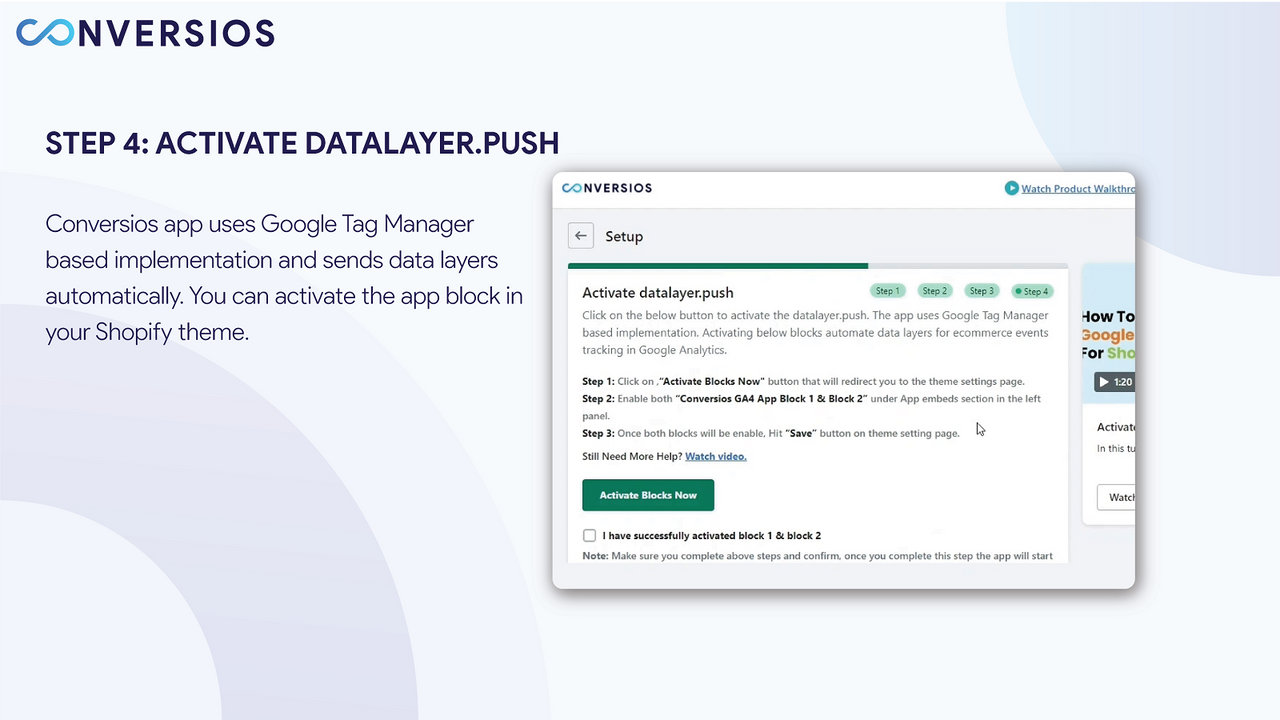 Conversios Google Analytics 4 - App Block Temainställningar