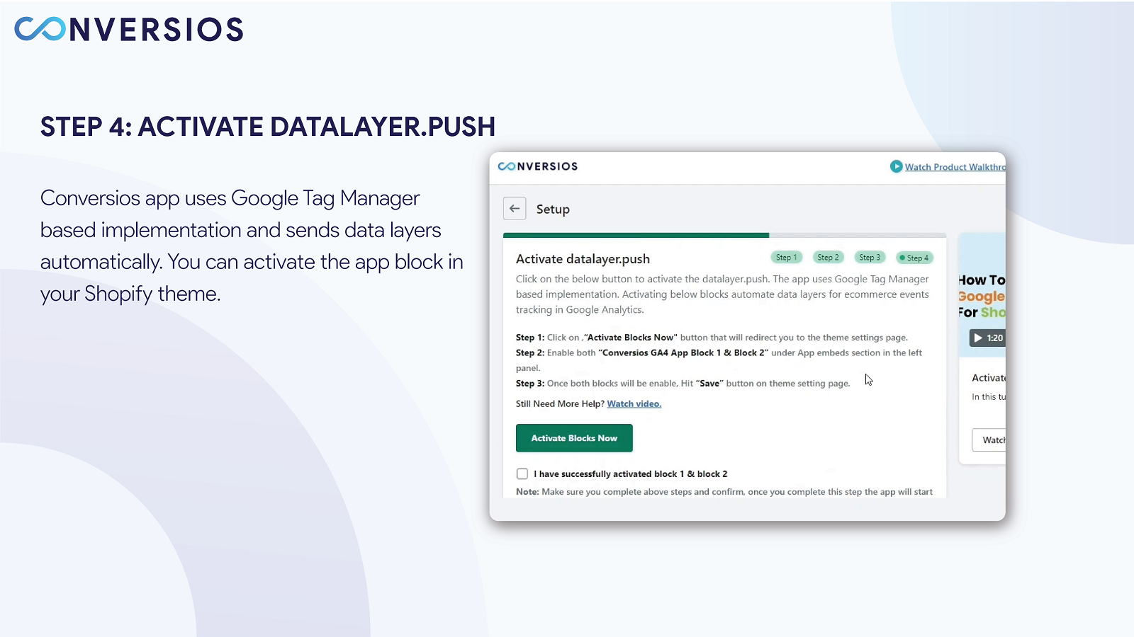 Conversios Google Analytics 4 - Configuración del tema del bloque de la aplicación