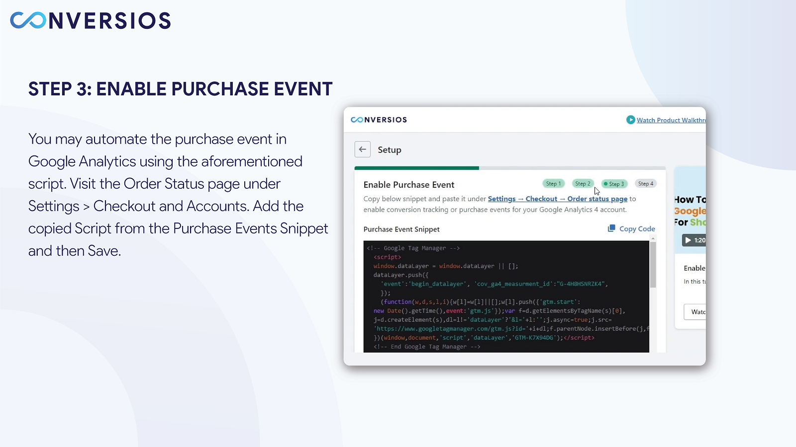 Conversios Google Analytics 4 - Seguimiento del evento de compra en el proceso de pago