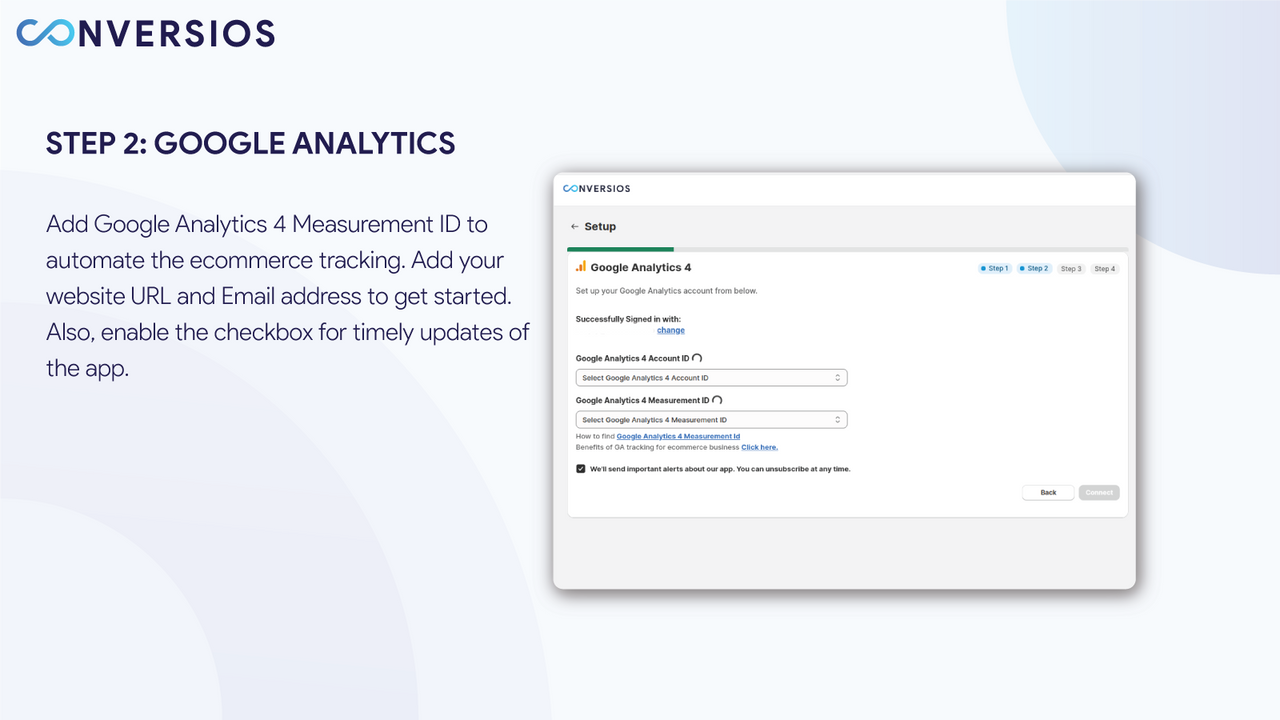 Conversios Google Analytics 4 - Appinställningar (kundhändelse)