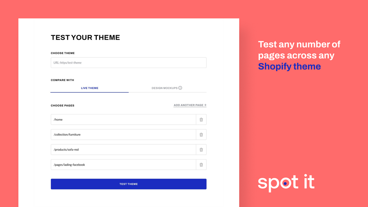 Testez un nombre quelconque de pages sur n'importe quel thème Shopify