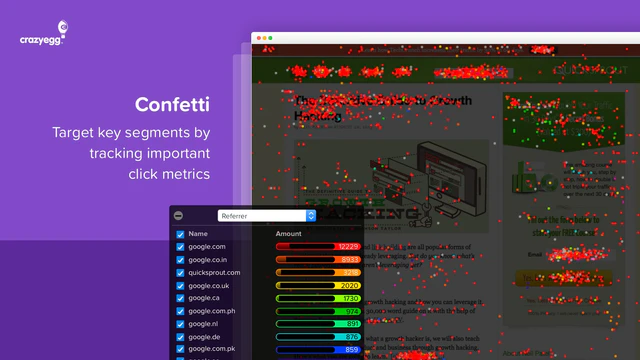 Exempel på en Crazy Egg Confetti-rapport