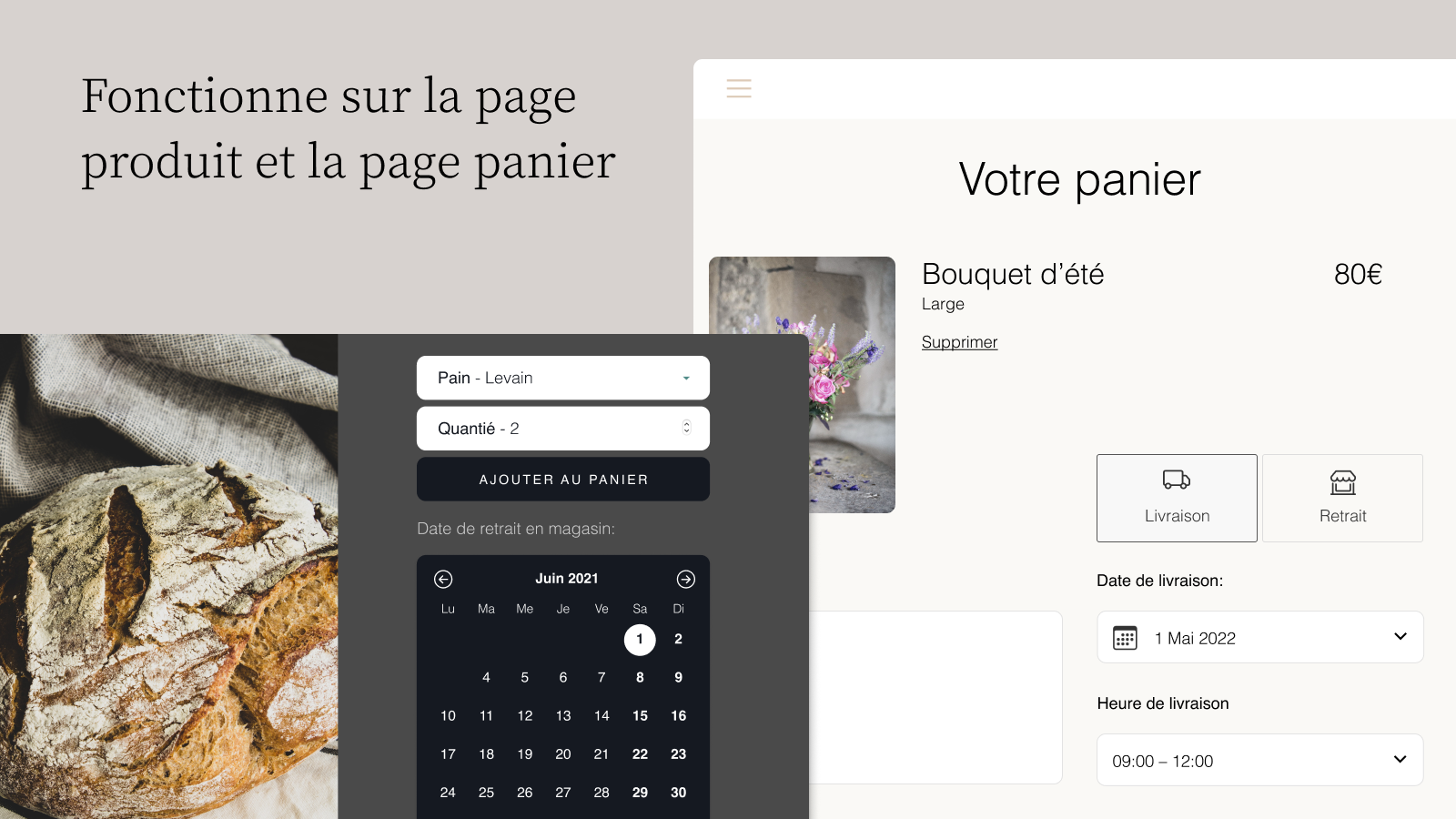 Fonctionne sur la page produit et la page panier