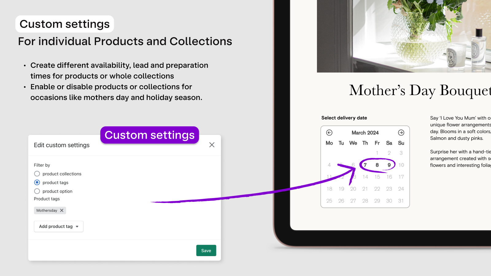 Configurações do cliente para produtos e coleções