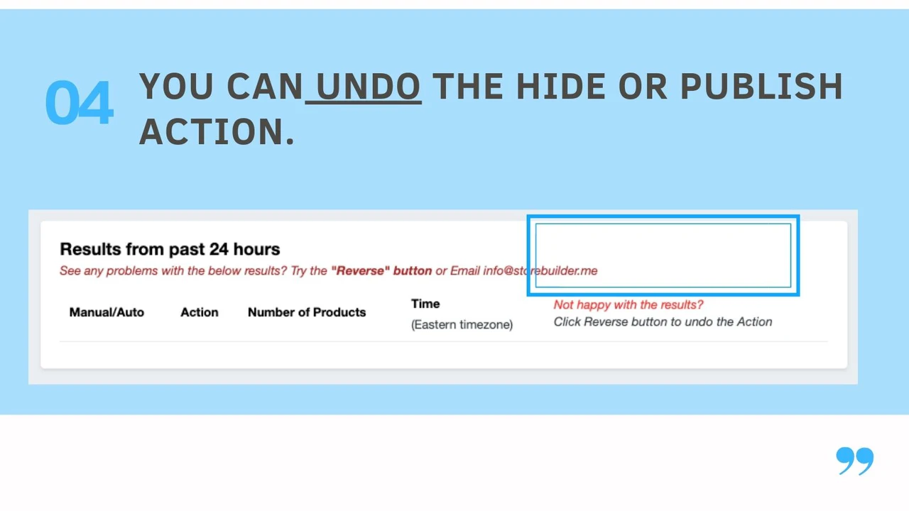 Can undo the hide or publish action within 24 hours  shopify app