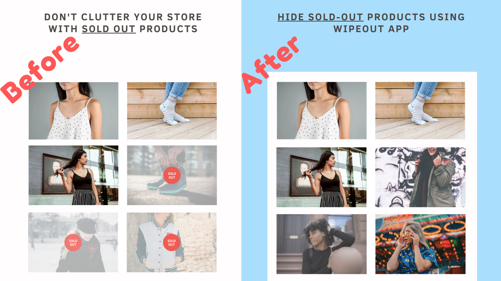Skjul udsolgte produkter ved hjælp af wipeout shopify app