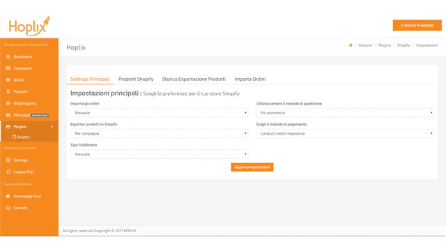 Plixpod Print On Demand - Panel de configuración de la aplicación