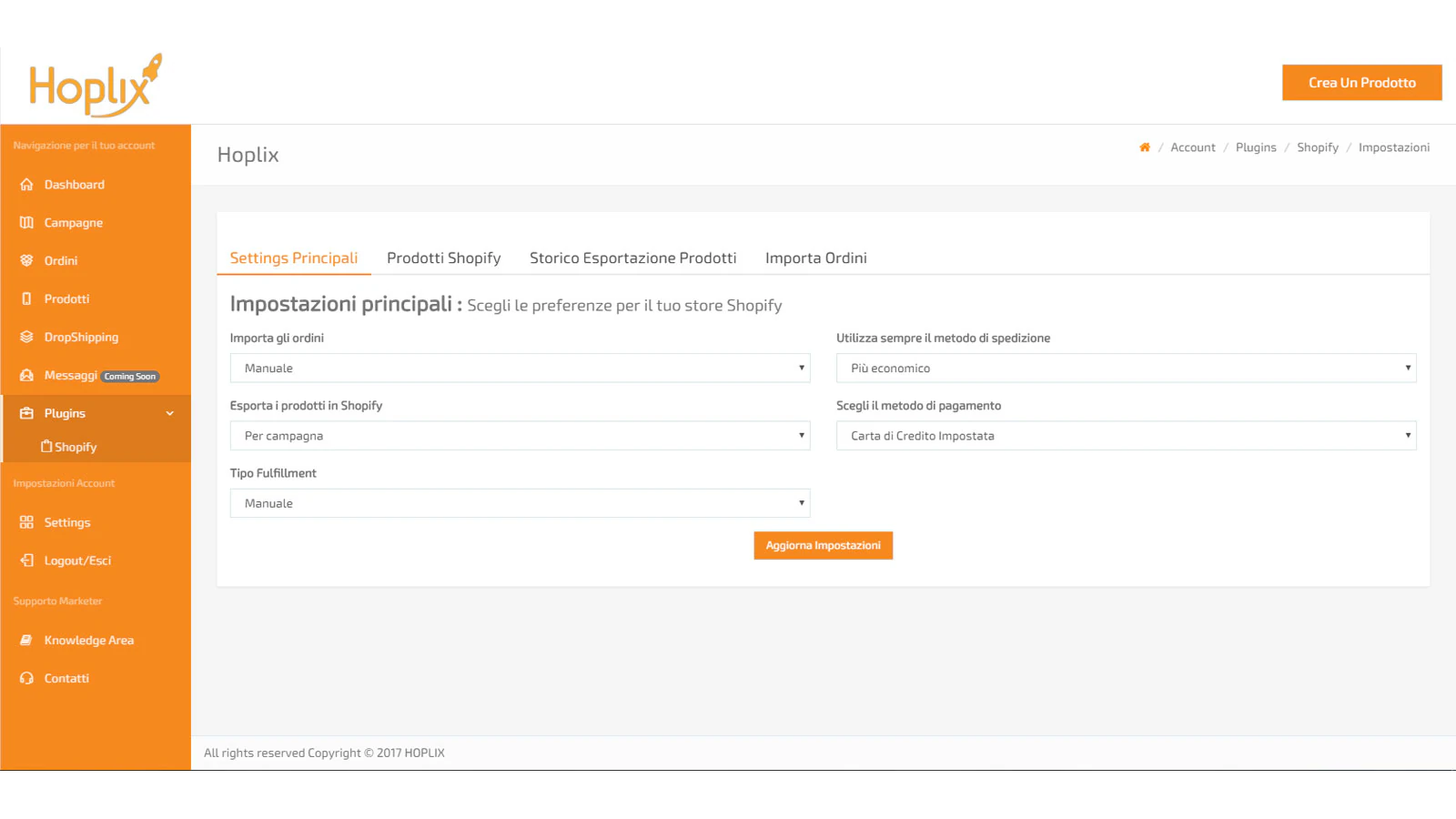 Plixpod Print On Demand - Panel de configuración de la aplicación