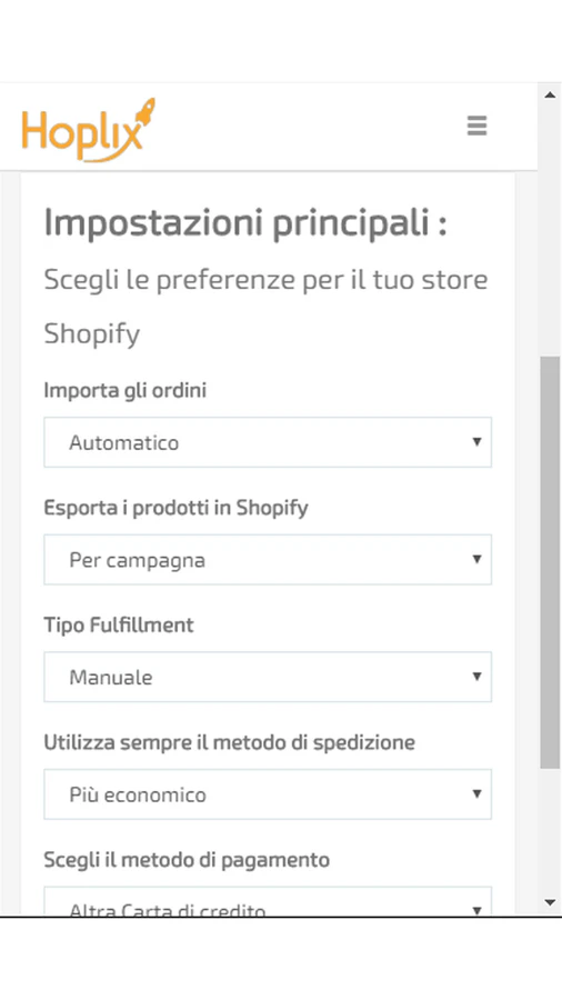 Hoplix Print on Demand - Impostazioni Applicazione