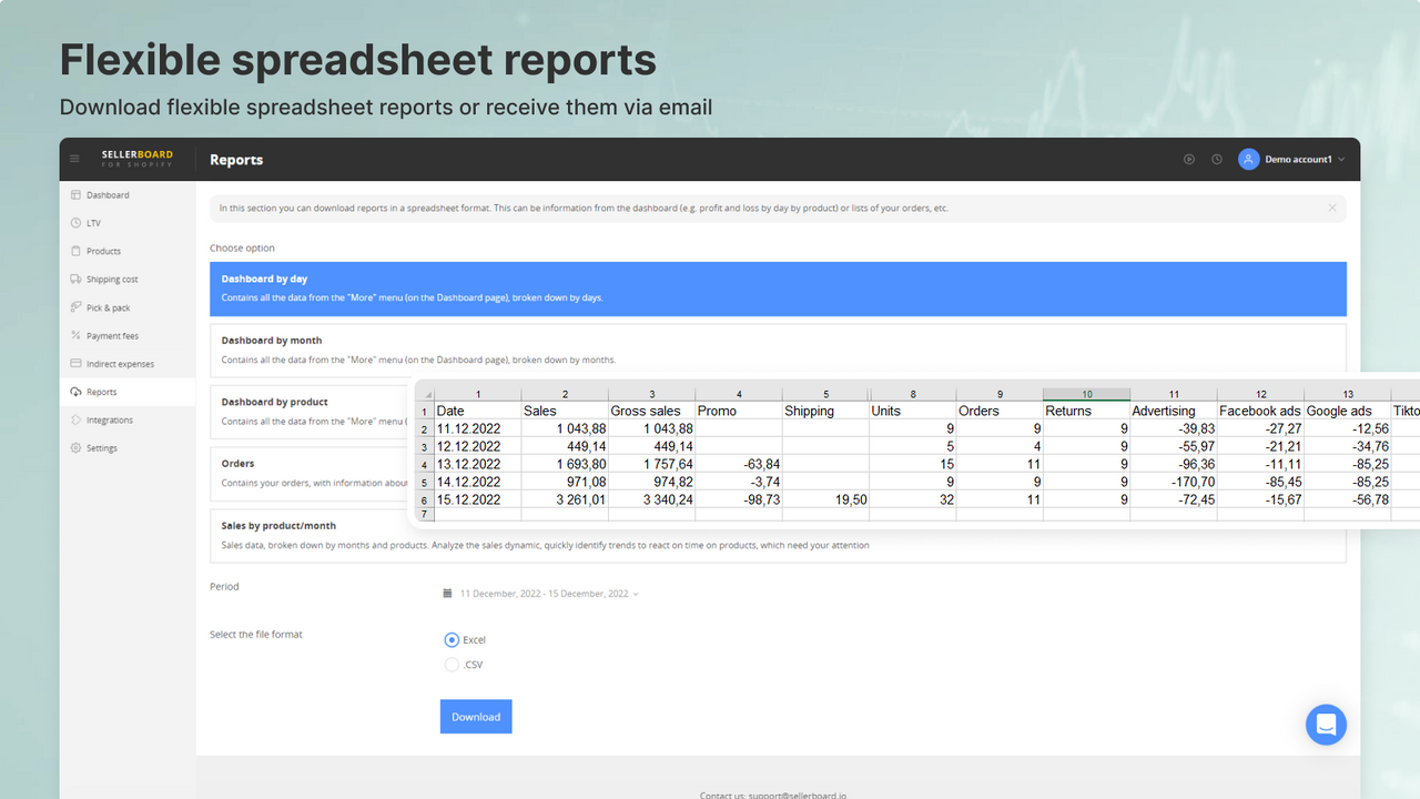 Fleksible regnearksrapporter