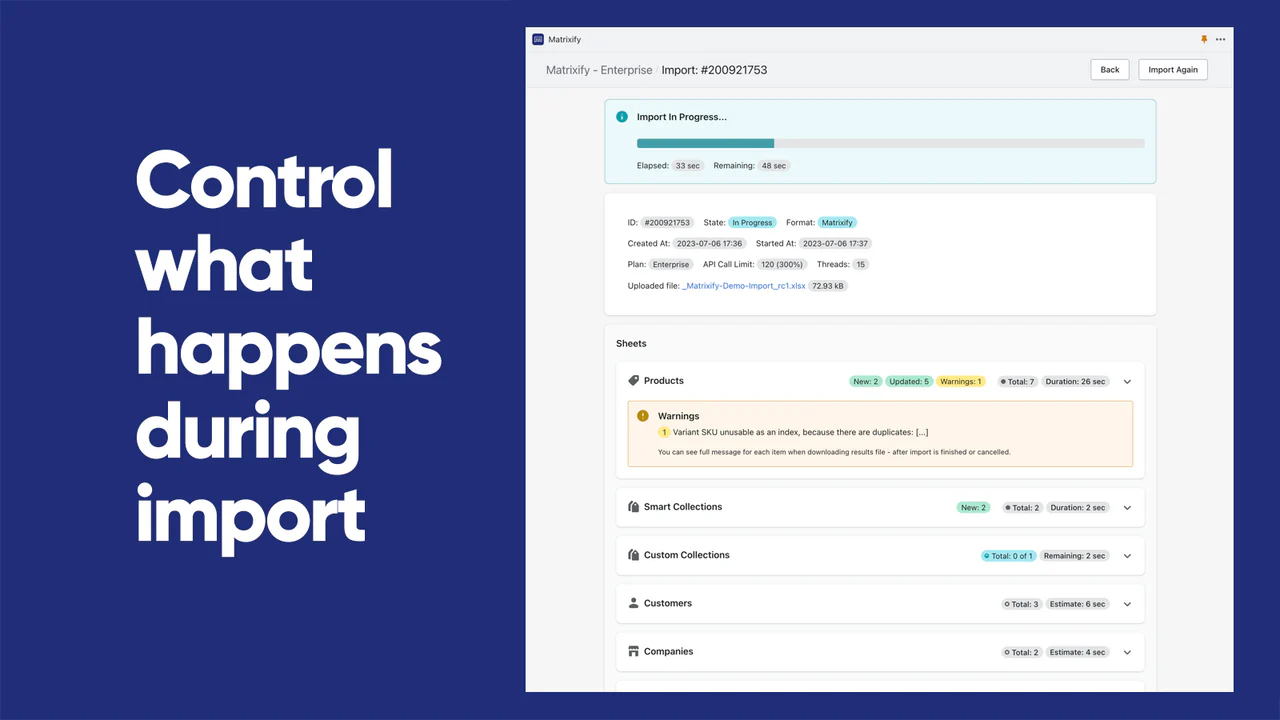 Beheer wat er gebeurt tijdens het importeren | Matrixify (Excelify)