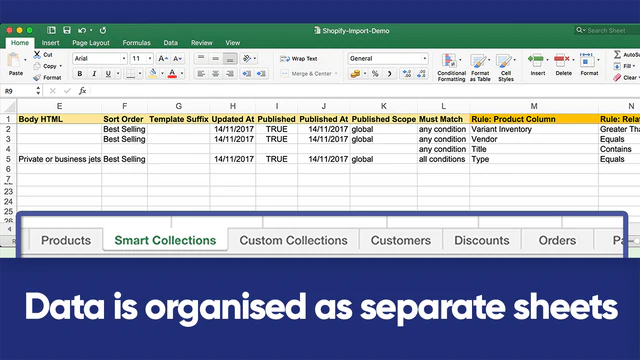 Todos los datos están aquí como hojas de Excel separadas | Matrixify (Excelify)