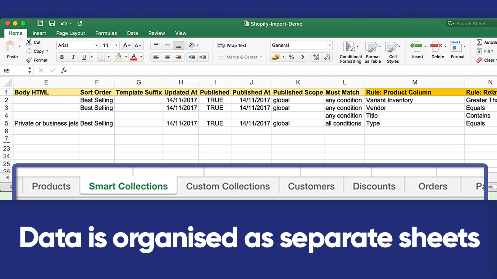 Todos os dados estão aqui como planilhas Excel separadas | Matrixify (Excelify)