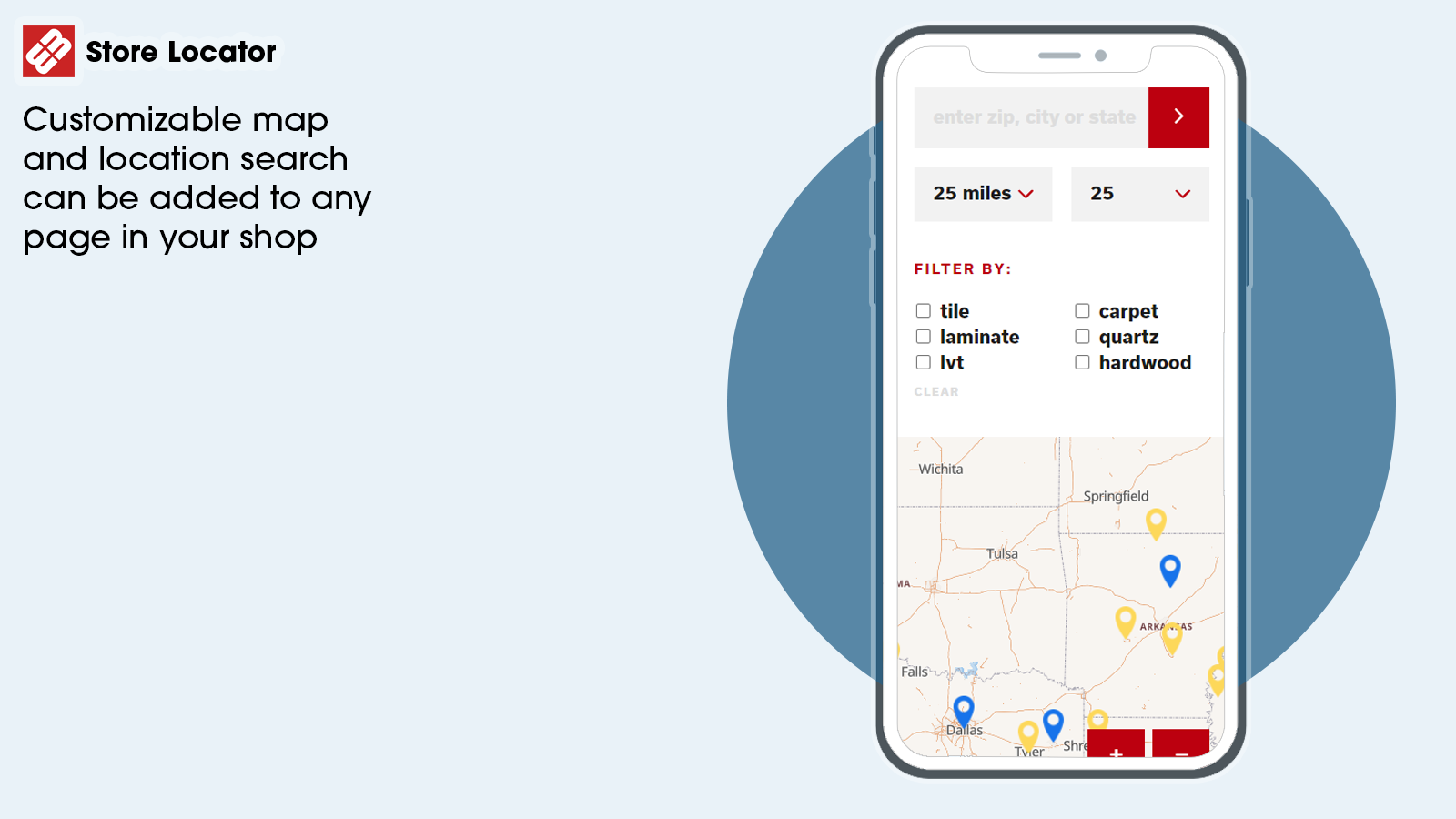 Mobiel zicht van zoekende winkellocator 