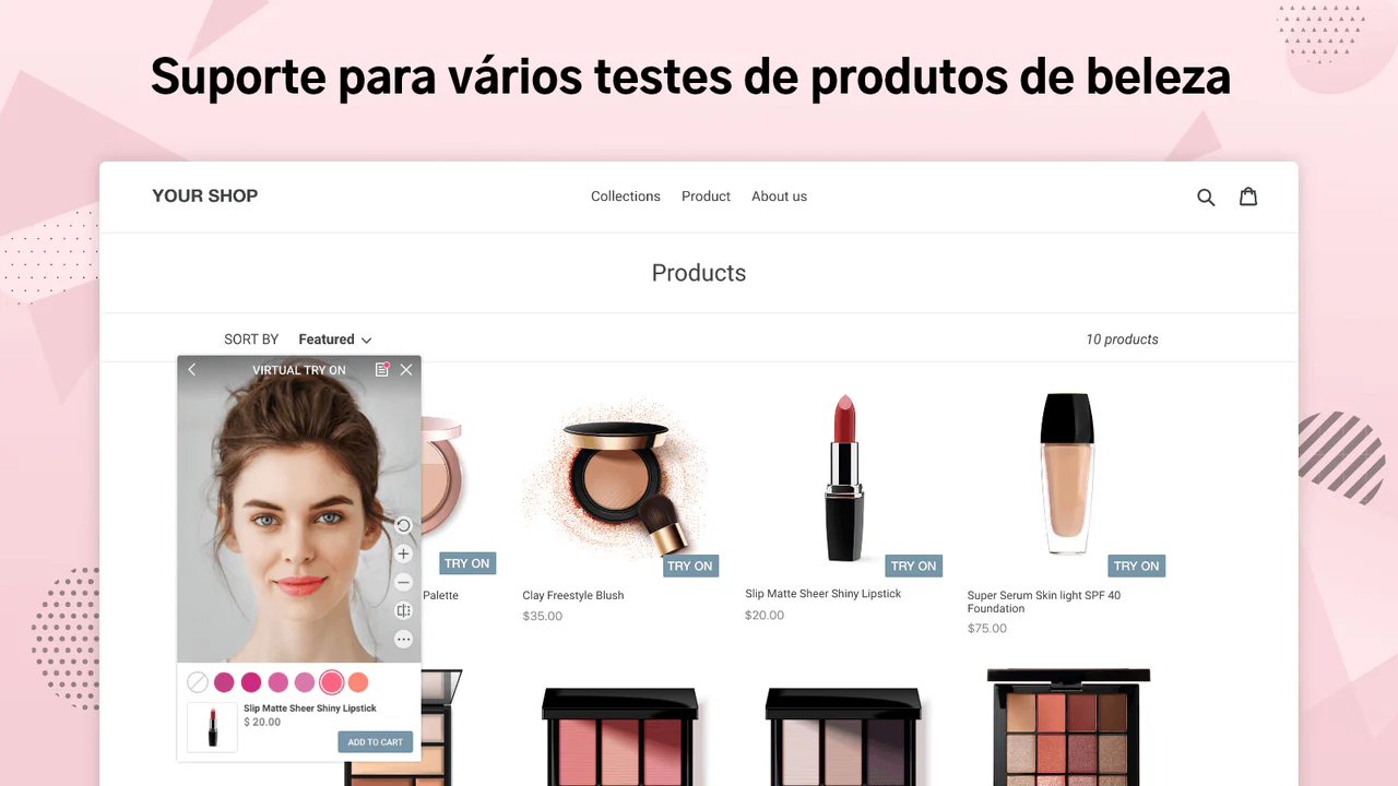 Suporte para vários testes de produtos de beleza