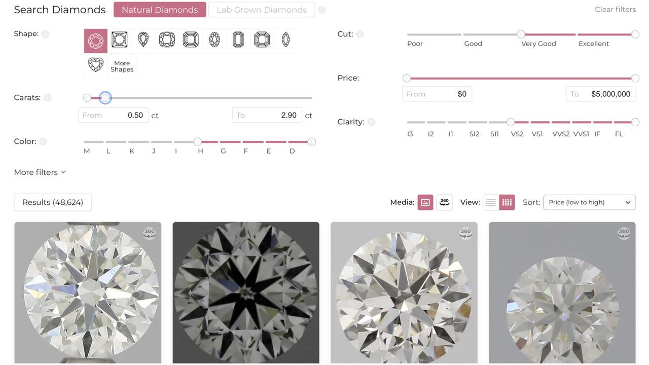 Búsqueda de diamantes Nivoda Shopify