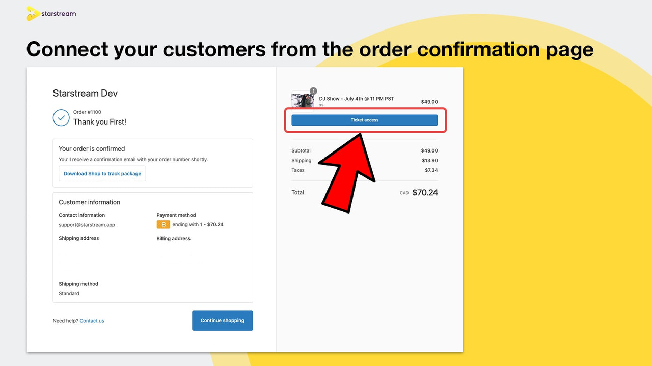 Connect customers from the order confirmation page