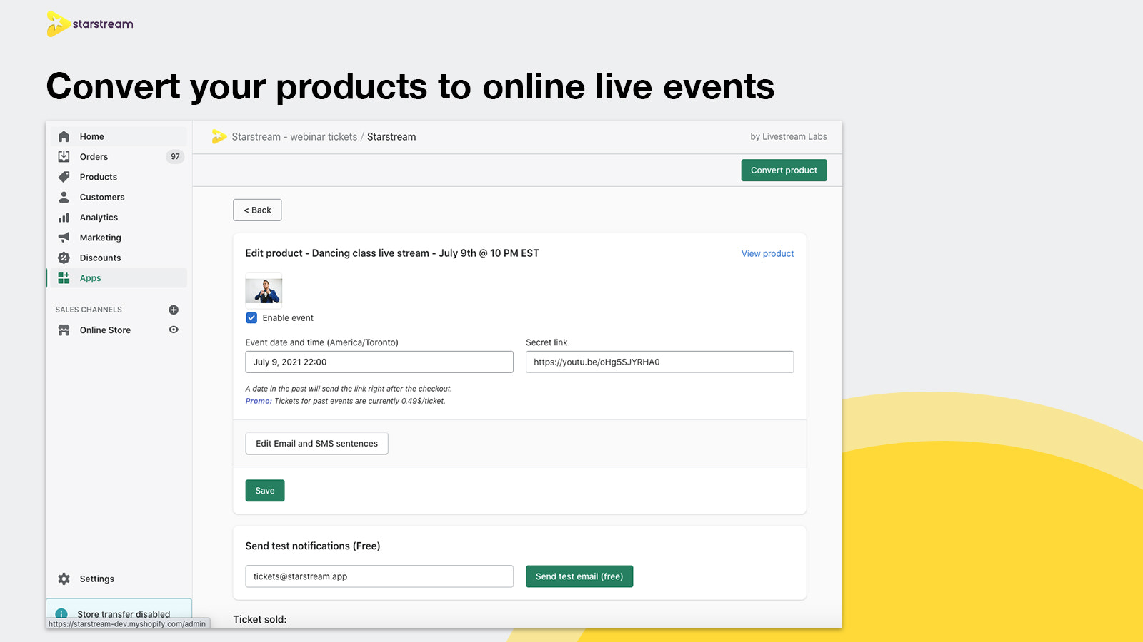 Starstream converti vos produits Shopify en événement virtuel