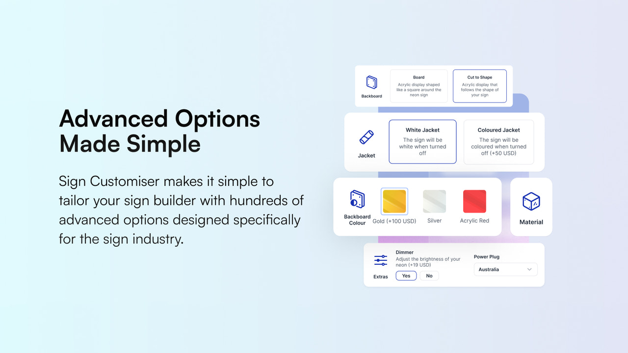 Fácil de atualizar e alterar opções para o customizador de letreiros