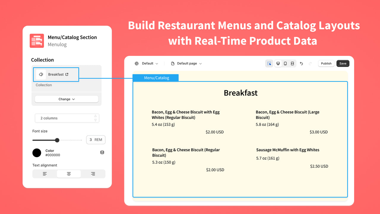 Byg Restaurant Menuer og Produktkataloger med Real Time Data