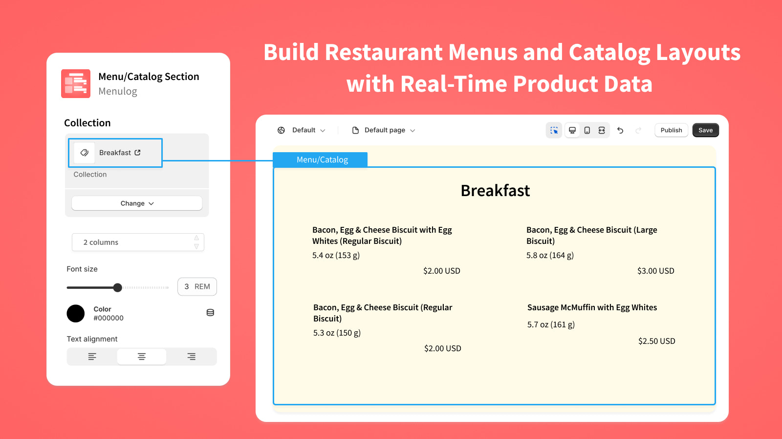 使用实时数据构建餐厅菜单和产品目录
