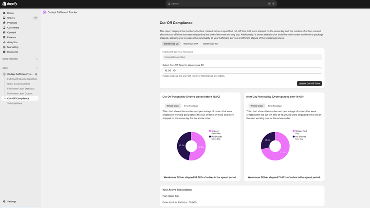 Codept Fulfilment Tracker Screenshot