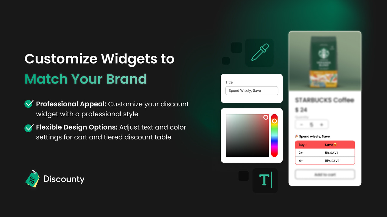 Personaliza los Widgets de Descuento para que coincidan con tu marca en la aplicación de descuentos