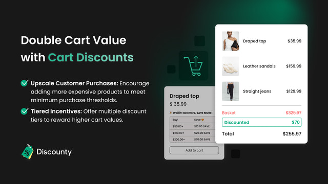 Application de remise Shopify pour créer des remises sur panier pour les boutiques