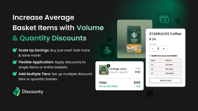 Ofereça descontos por volume e quantidade na Loja Shopify - Discounty