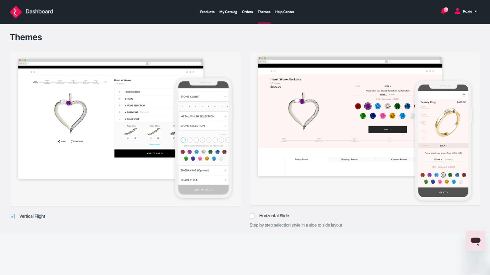 Theme Selection for Jewelry Configurators